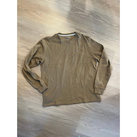 LACOSTE - MEN’s LARGE WAFFLE-KNIT BROWN THERMAL LONG SLEEVES SLEEP SHIRT - Picture 1 of 4